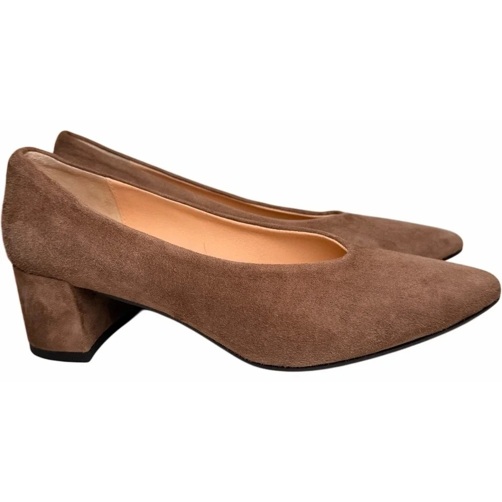 French Sole FS/NY Kelly Suede Block Heel Pumps Taupe Made in Italy Size 8